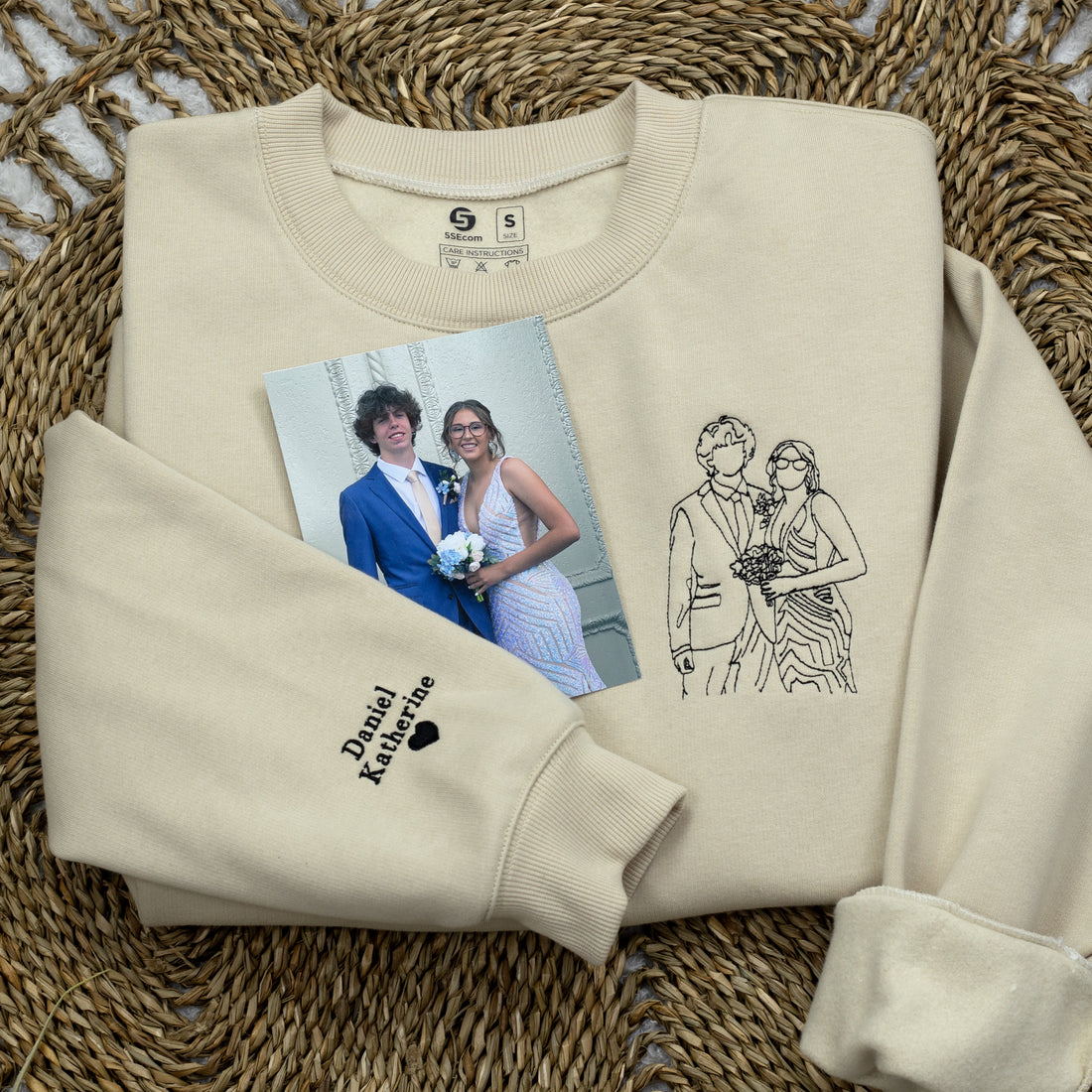 Custom Embroidered Couple Portrait Sweatshirt, Portrait From Photo Sweatshirt, Valentine's Day Gift