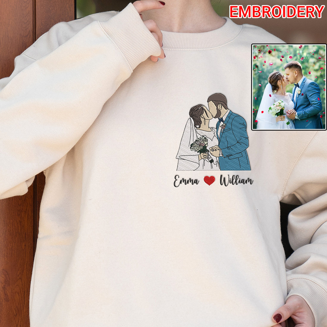 Custom Embroidered Portrait Sweatshirt from Photo, Custom Portrait Sweatshirt, Couple Portraits, Portrait from Photo, Wedding Gift, Engagement Gift, Personalized Gift