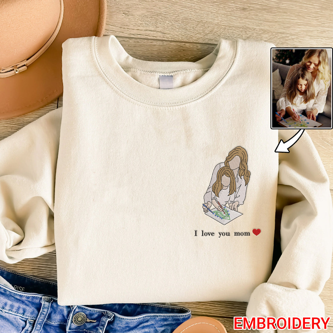 Custom Embroidered Portrait Sweatshirt from Photo, Custom Photo Portrait Sweatshirt, Family Portrait, Mother's Day Gift