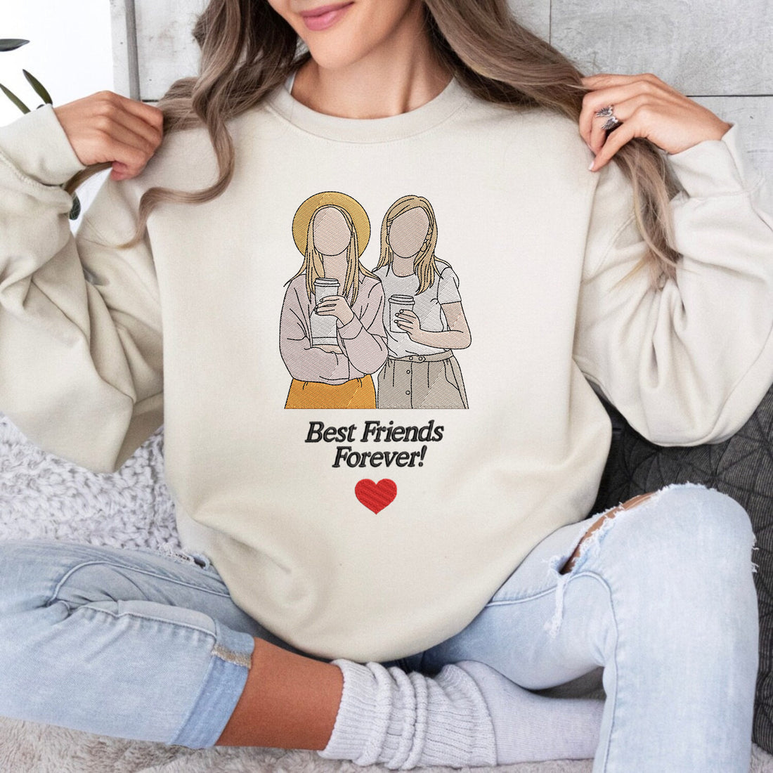 Custom Photo Portrait Best friends Embroidery Sweatshirt, Personalized, Matching Gift for best friends, Christmas gifts