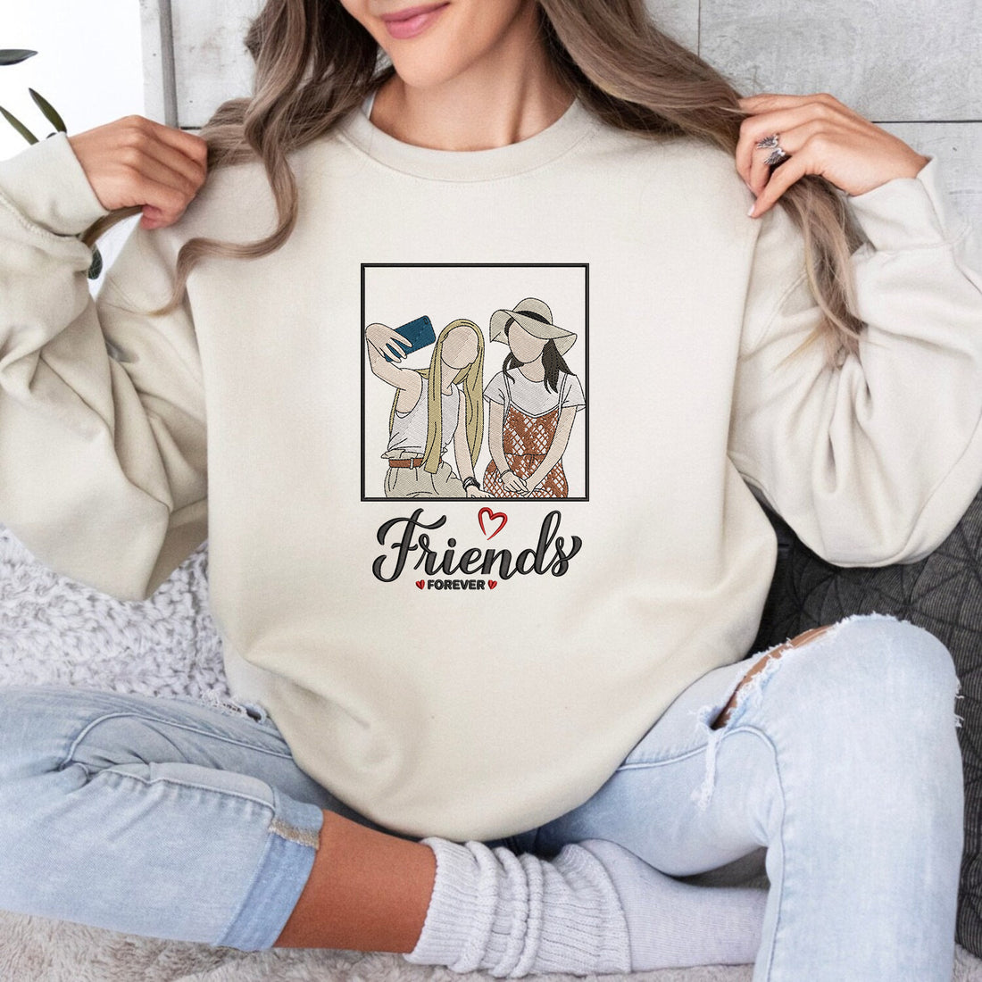 Best friends Forever Embroidery Sweatshirt, Custom Portrait best friend, Personalized embroidery sweatshirt, Gift for best friends