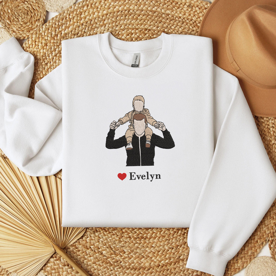 Custom Embroidered Portrait from Photo Sweatshirt, Gift for Father's Day, Custom Photo Portrait, Personalized Dad and Daughter, Dad and Son