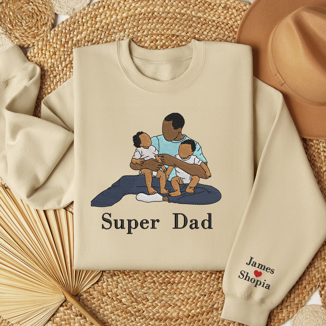 Custom Photo Portrait Embroidered Sweatshirt, Gift for Father's Day, Personalized Embroidered Sweatshirt, Dad and Daughter, Dad and Son